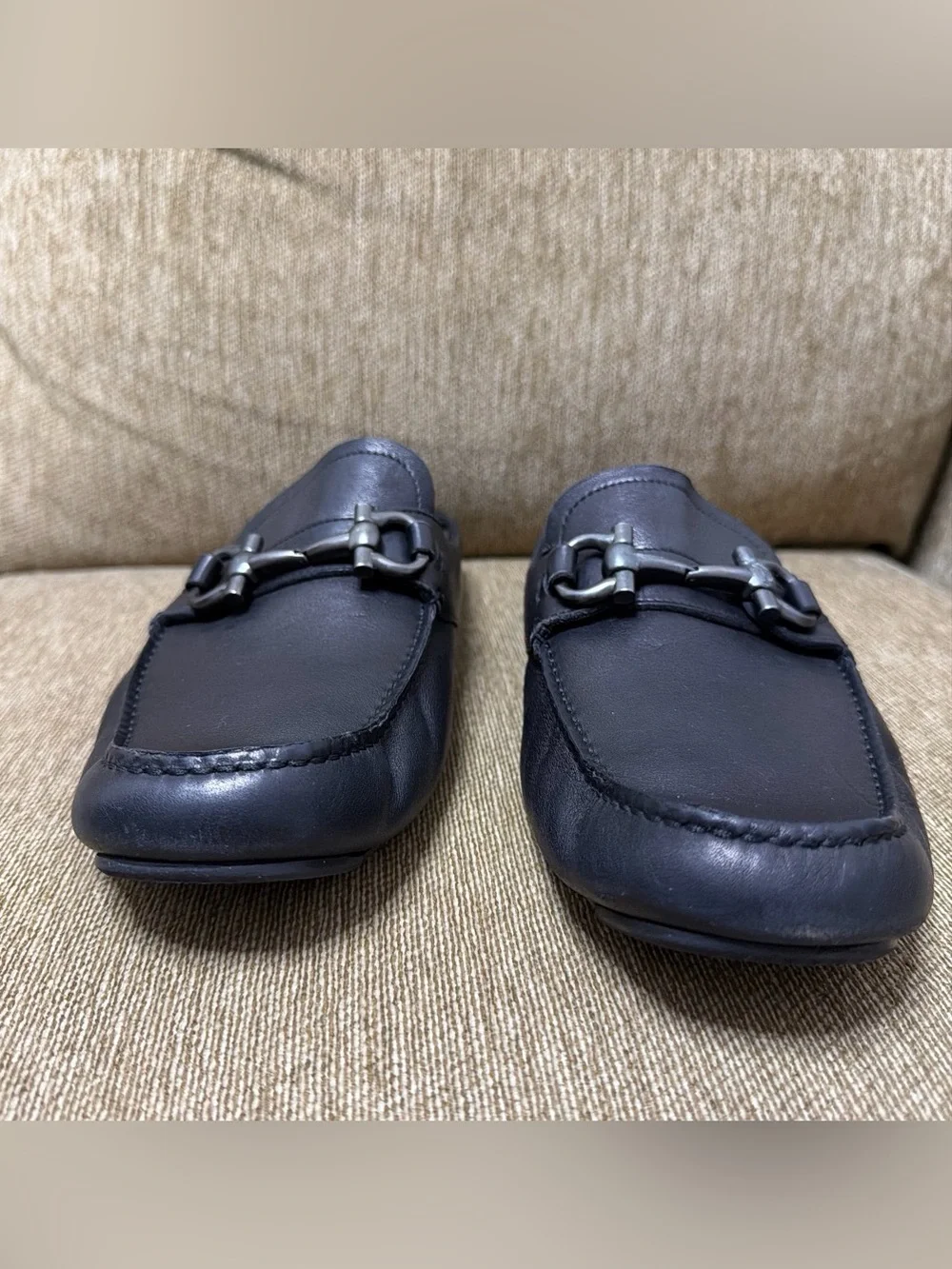 Salvatore Ferragamo Men's Black Leather, Iconic Gancini HardwareSlip-On Mules 11